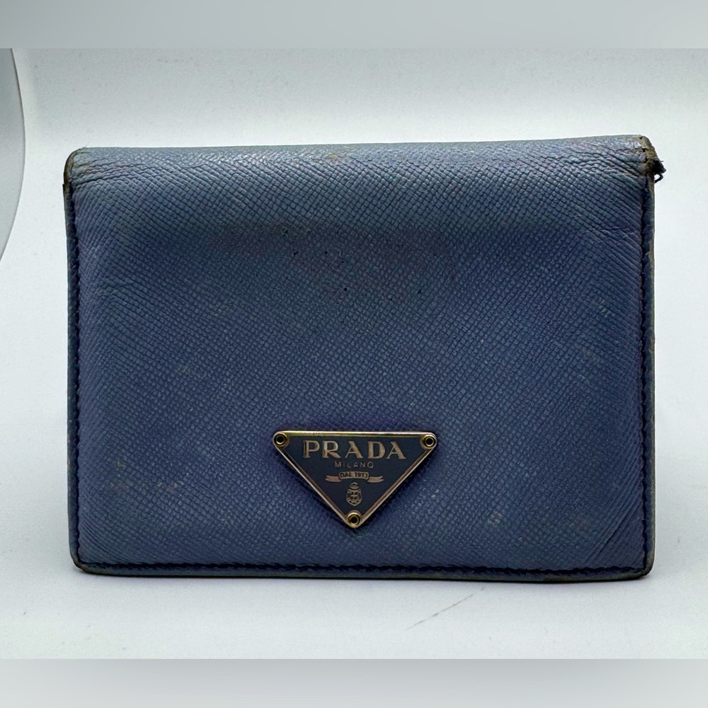 Prada Saffiano LeathER Blue Card Holder Preloved with COA